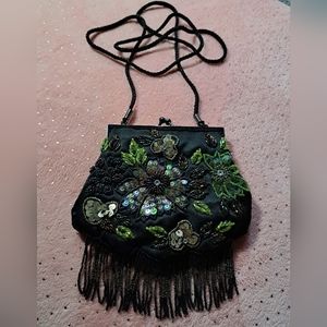 Exquisite Beaded Black Purse